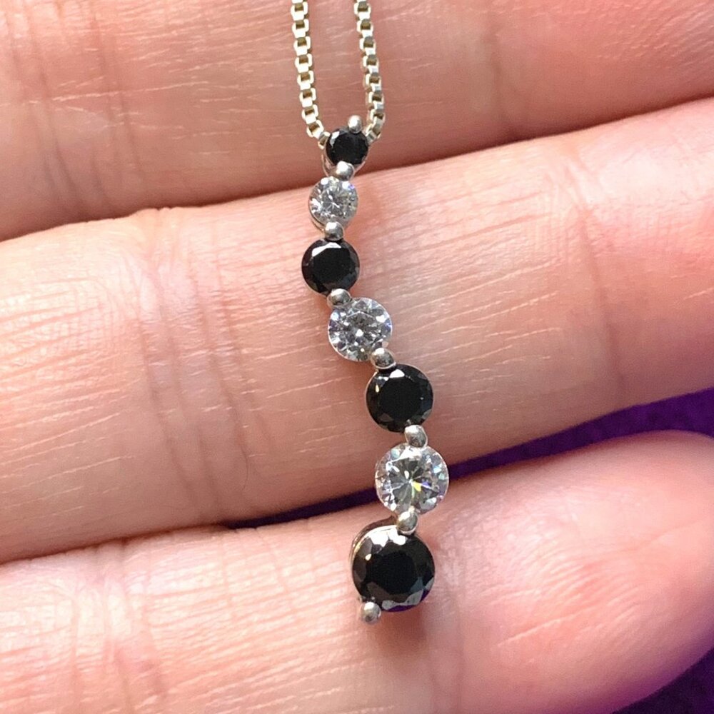 Curved Line Pendant Synthetic Sapphire & CZ Gemstones 925 Sterling Silver 18" Ch